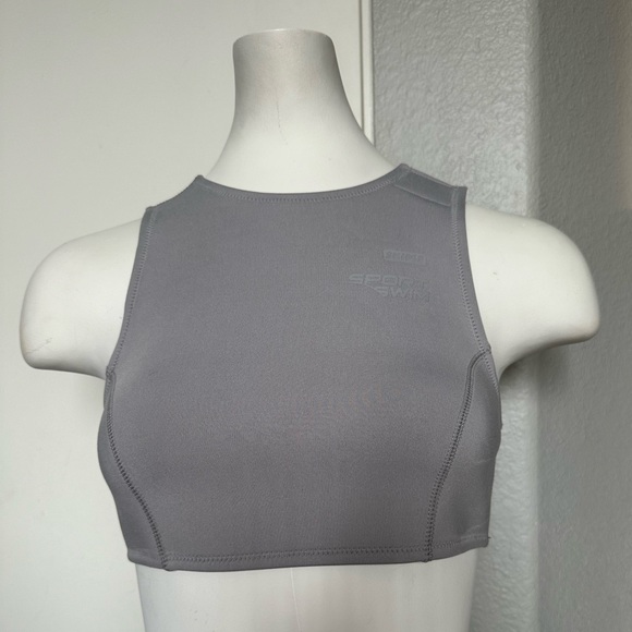 NWT SKIMS Skims Sport Swim High Neck Bikini Top Chrome Neoprene - Picture 1 of 5